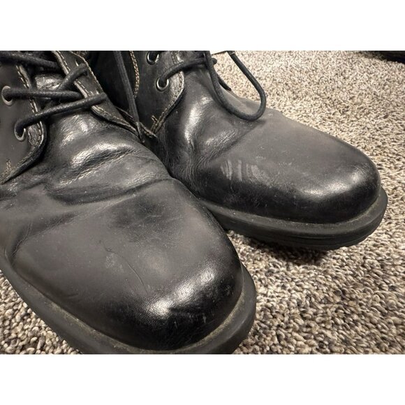 Ashton Grey Black Leather Lace Up Buckle Boots Size 10 - Picture 3 of 8